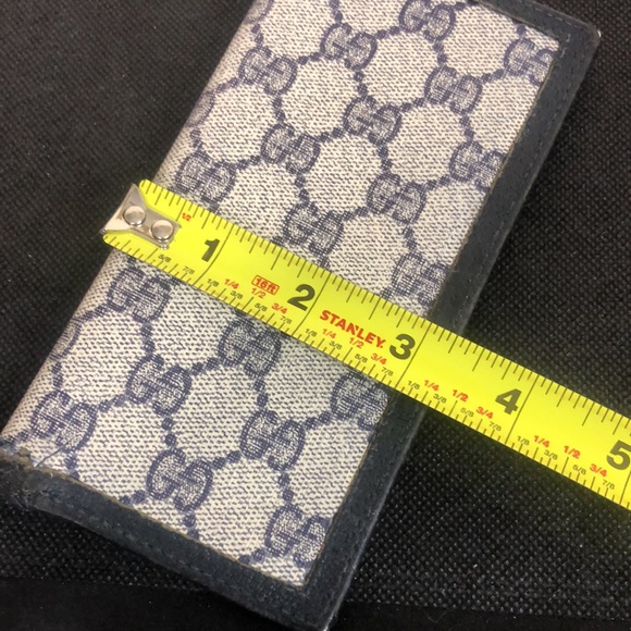 M GUCCI GG Web Navy Blue Grey Coated Canvas Leather Long Bifold Wallet Vintage - Picture 15 of 15